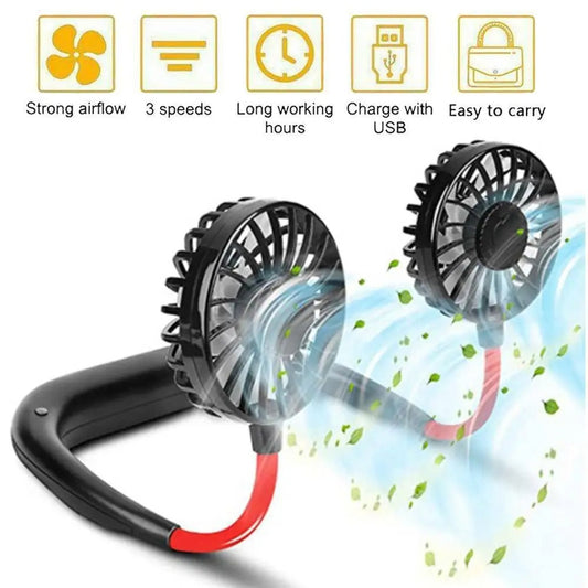 Neck Fan Adjustment Fan Hands-free Hanging Rechargeable Mini Sports Fans 3 Gears Wearable Sport Fan